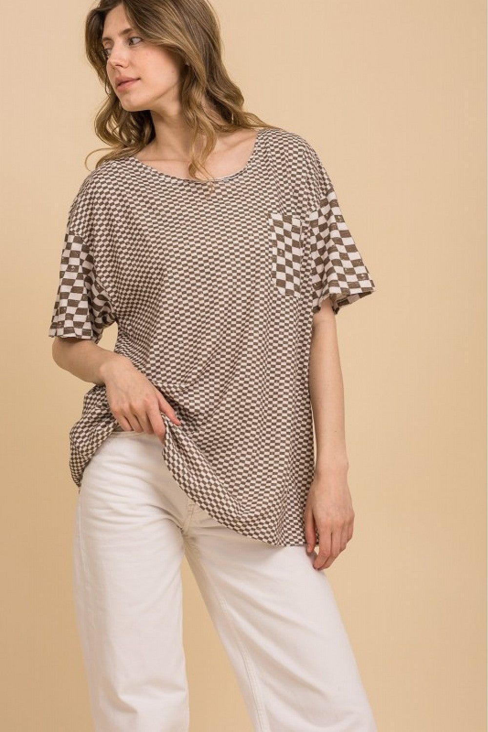 Blue Velvet Mocha Checkered Short Sleeve Shirt