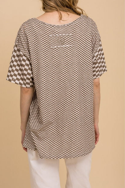 Blue Velvet Mocha Checkered Short Sleeve Shirt