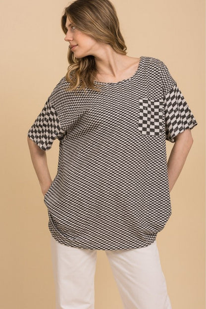 Blue Velvet Black Checkered Short Sleeve Shirt