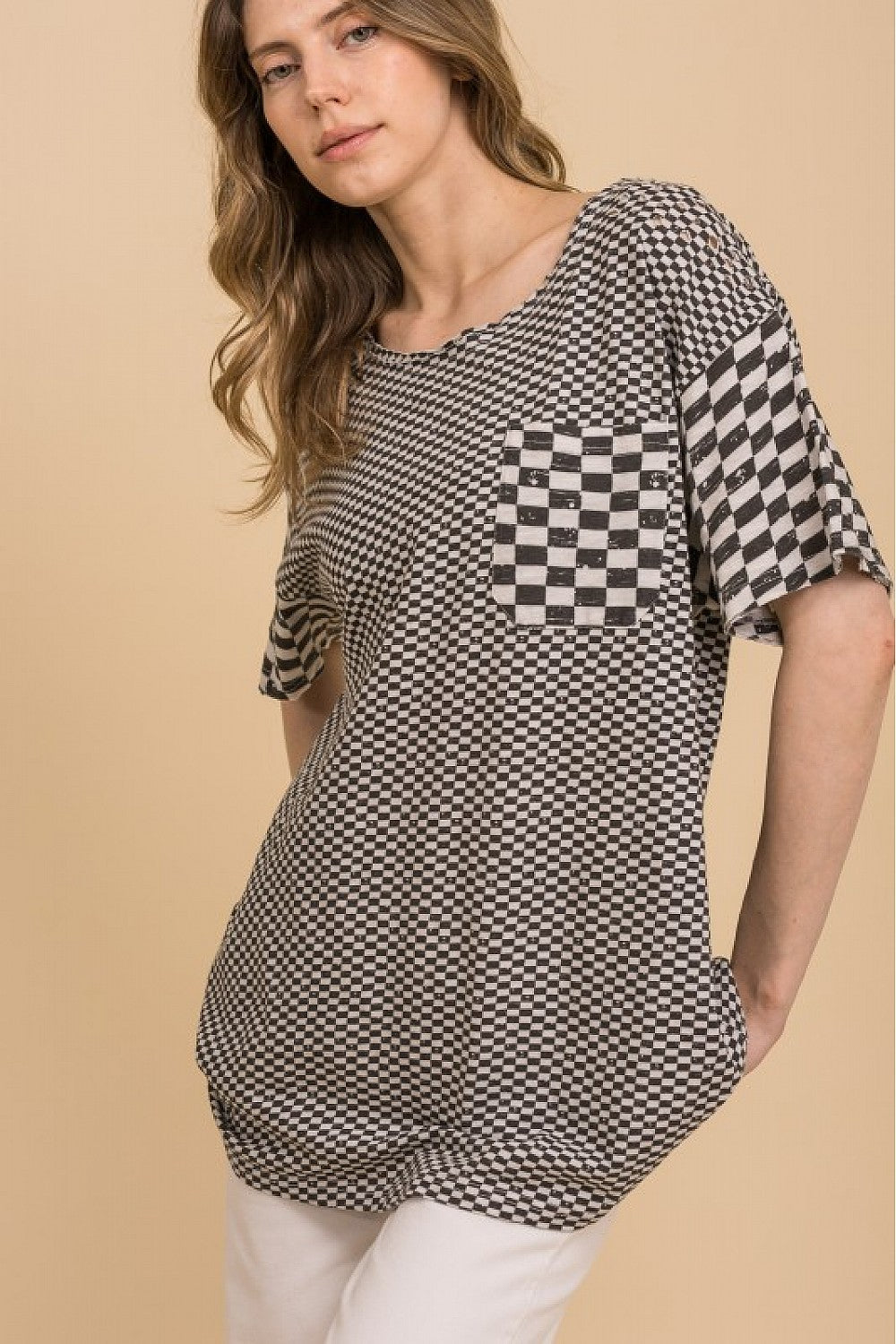 Blue Velvet Black Checkered Short Sleeve Shirt
