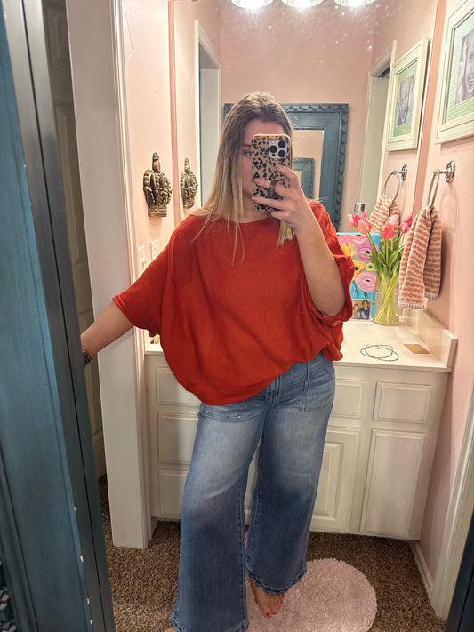 Easel Rust Boat Neck Knitted Sweater