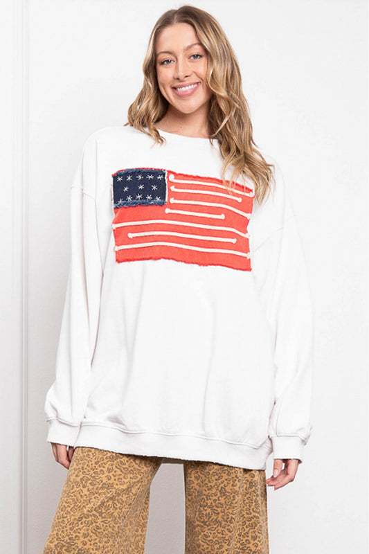 Blue Velvet USA Flag Patchwork Sweatshirt White