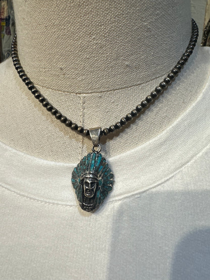 Sterling Silver & Inlay Kingman Chief Pendant