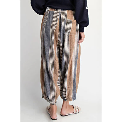 Taupe Stripe Linen-Blend Balloon Pants