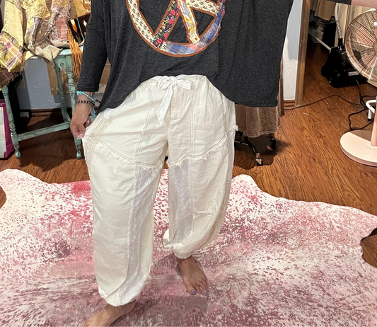 Mixed Fabric Belted Jogger Pants Oli & Hali Cream