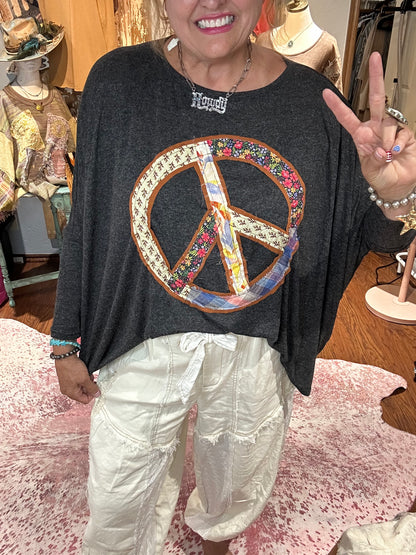 Easel Peace Patch Long Sleeve Top Black
