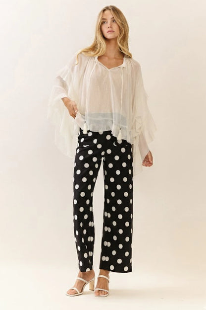 Black Polka Dot High-Rise Wide Leg Pants