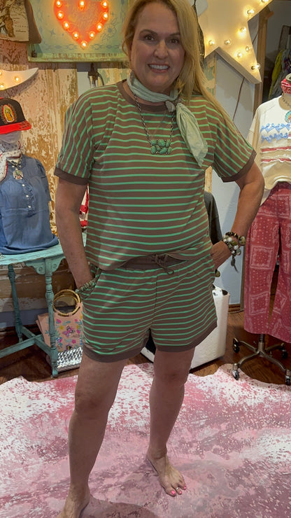 Green / Mocha Stripe Short Set