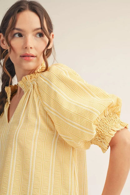 Yellow Stripe Puff Sleeve Top
