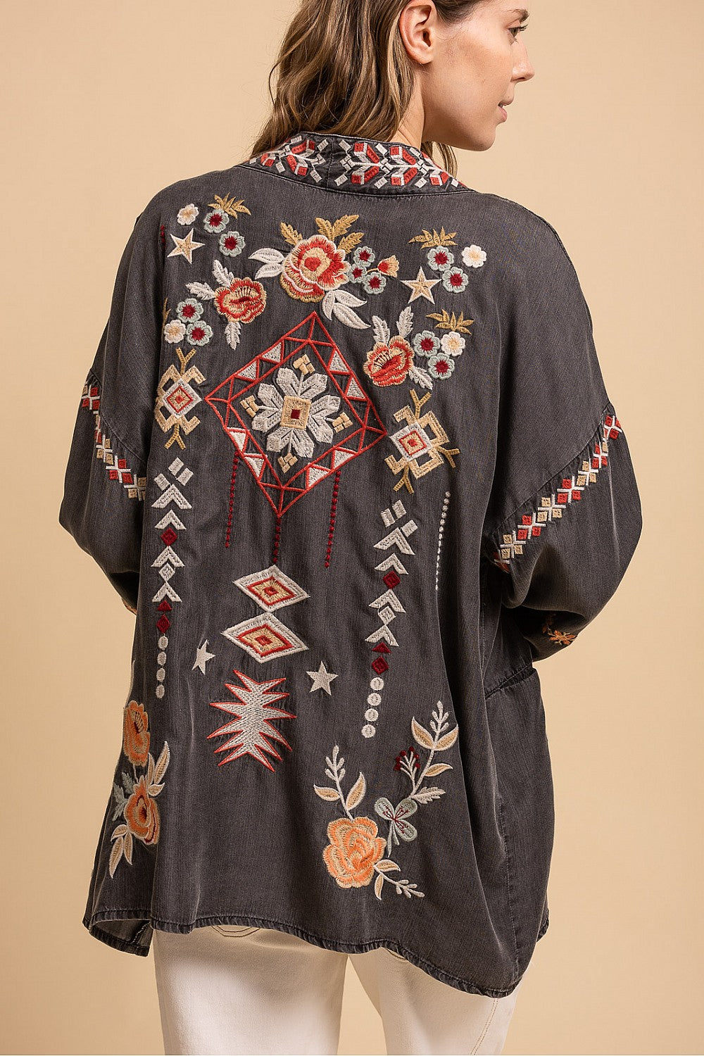Blue Velvet Floral Embroidered Kimono