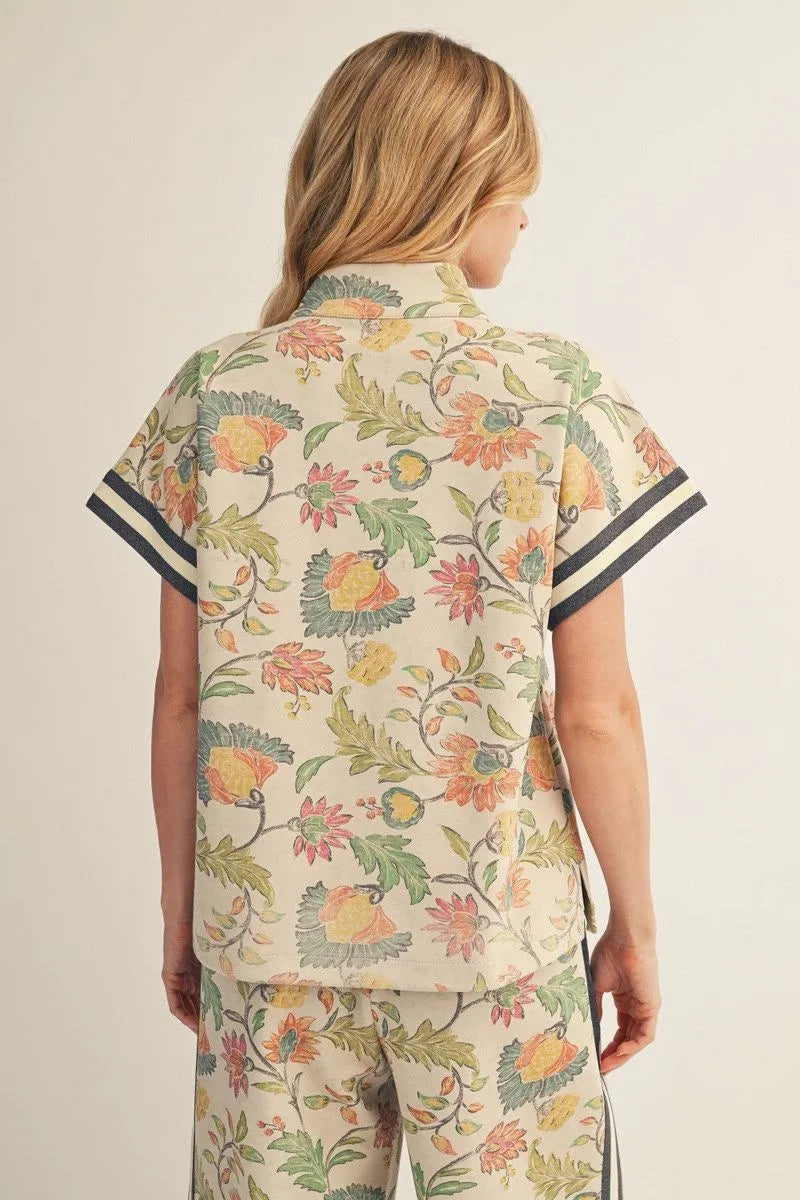 Floral Oatmeal Zip Up Top