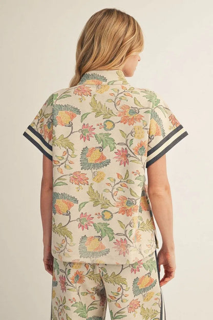 Floral Oatmeal Zip Up Top