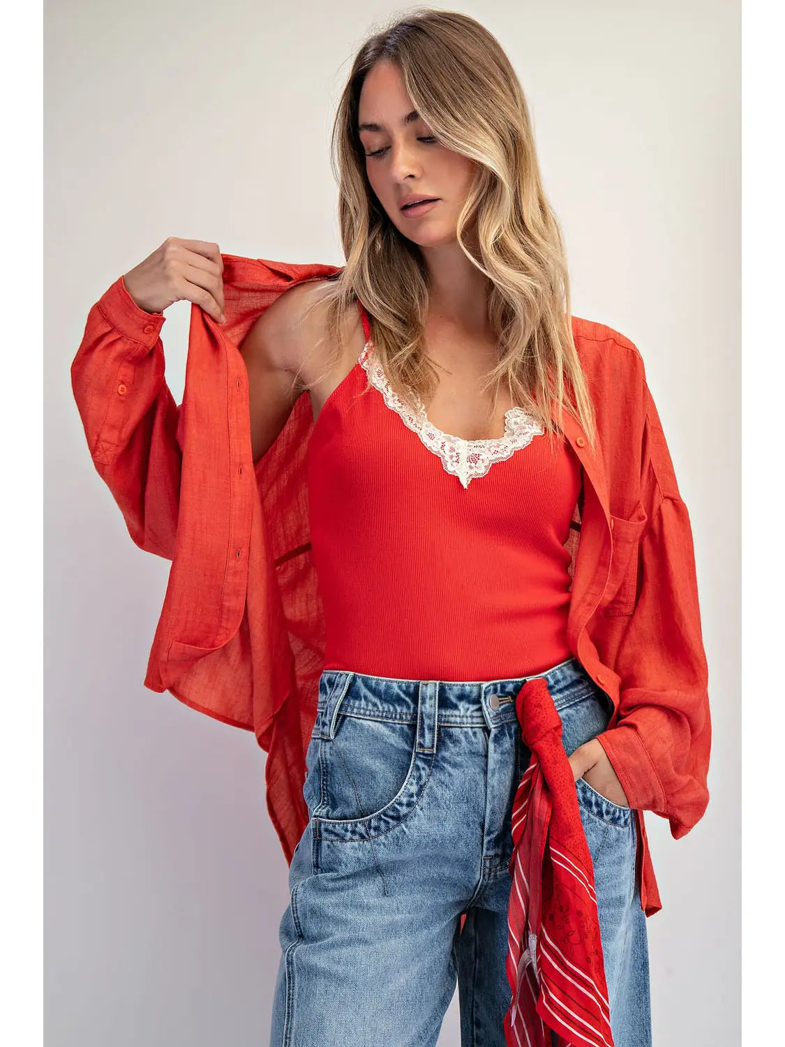Scarlet Red Soft Linen Blend Shirt