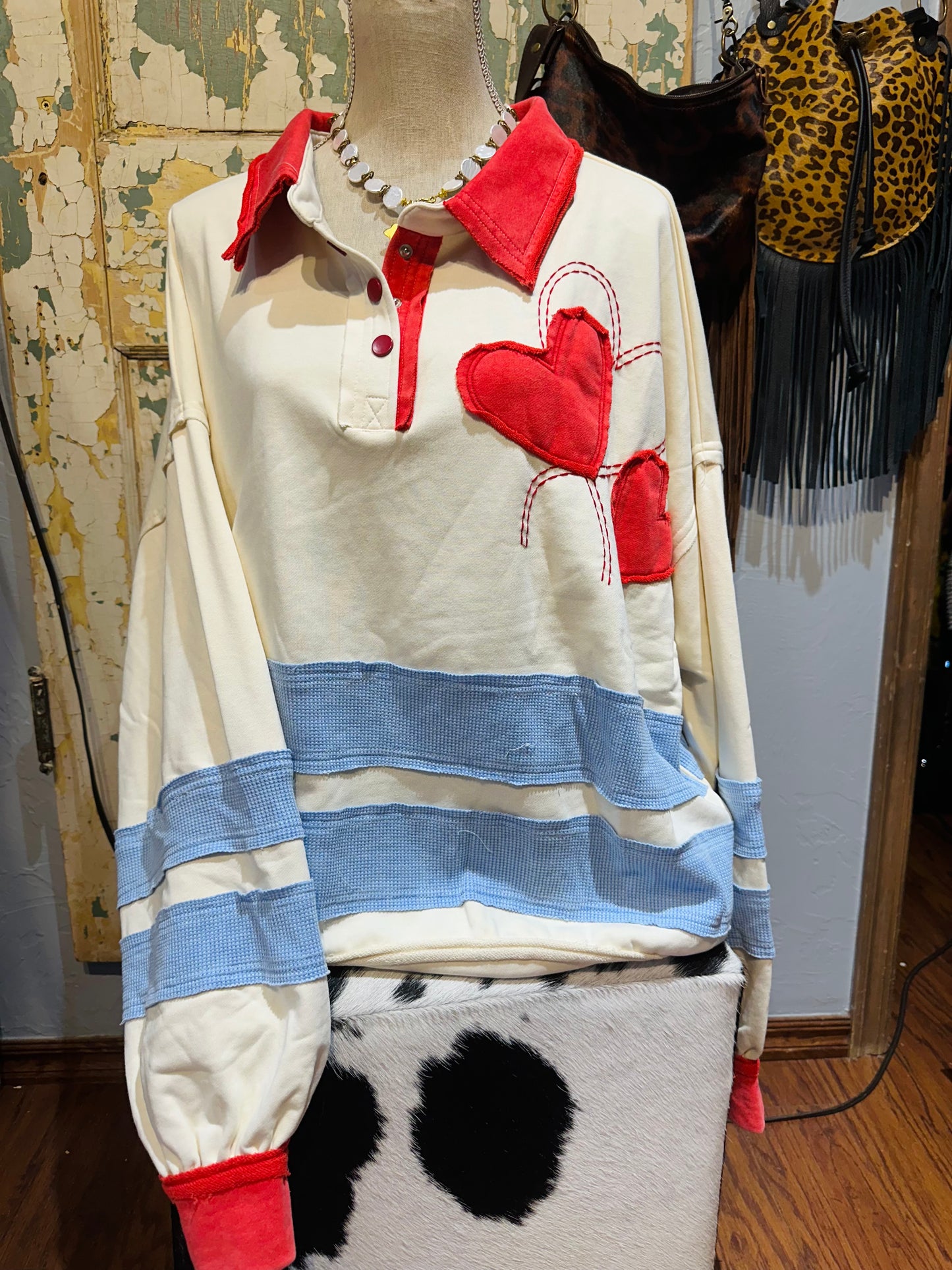 Oli & Hali Cream Heart Rugby Stripe Top