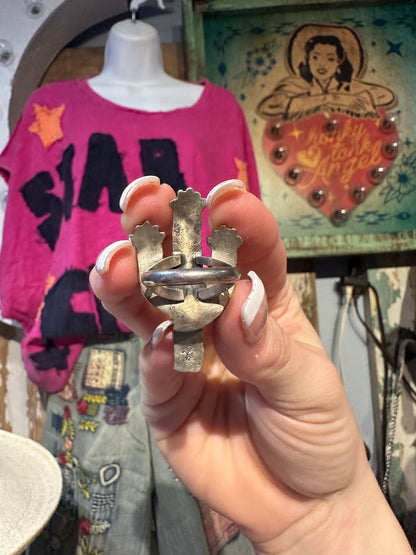 Running Bear Sterling Silver & Kingman Cactus Ring Size 8
