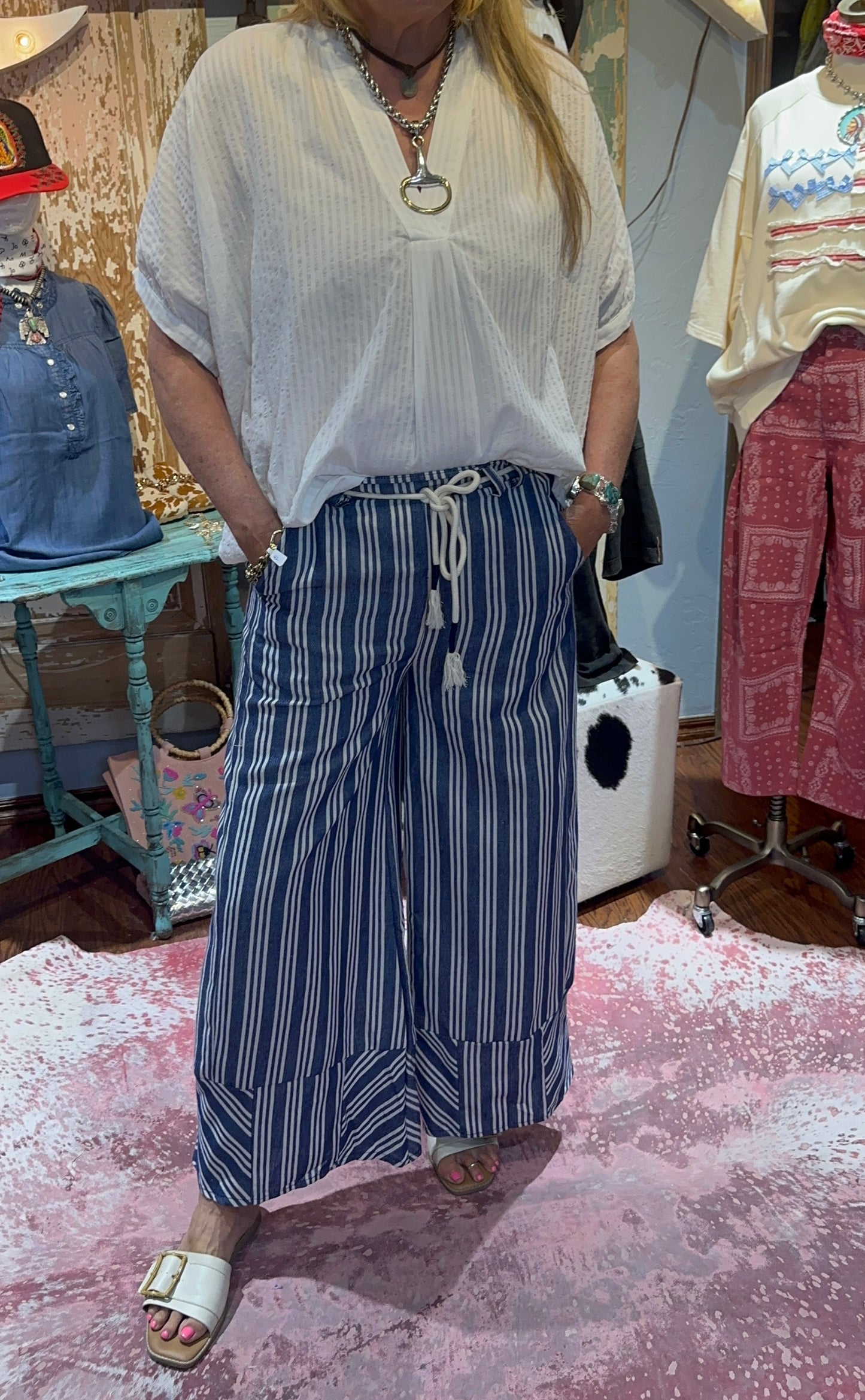 Off White Stripe Oversized Top