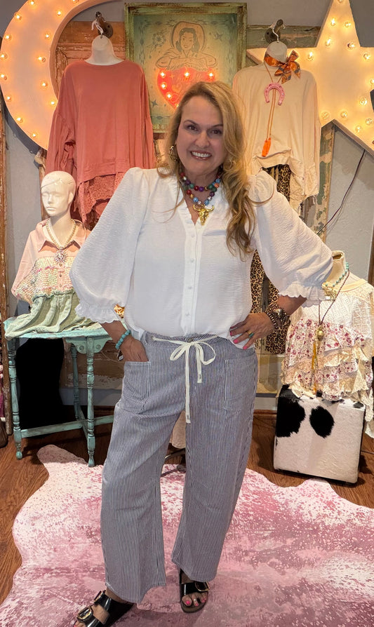 Denim Stripe Barrel Pants