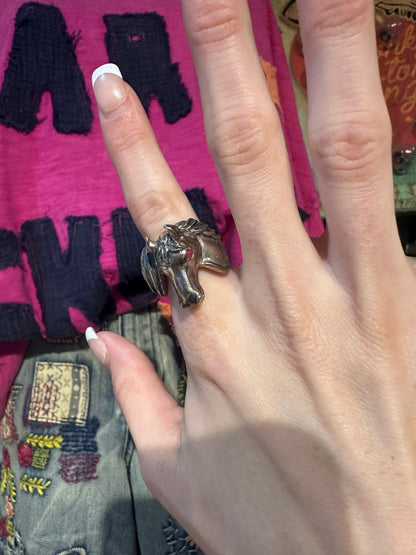 Sterling Silver & Ruby Horse Wrapped Ring Size 7