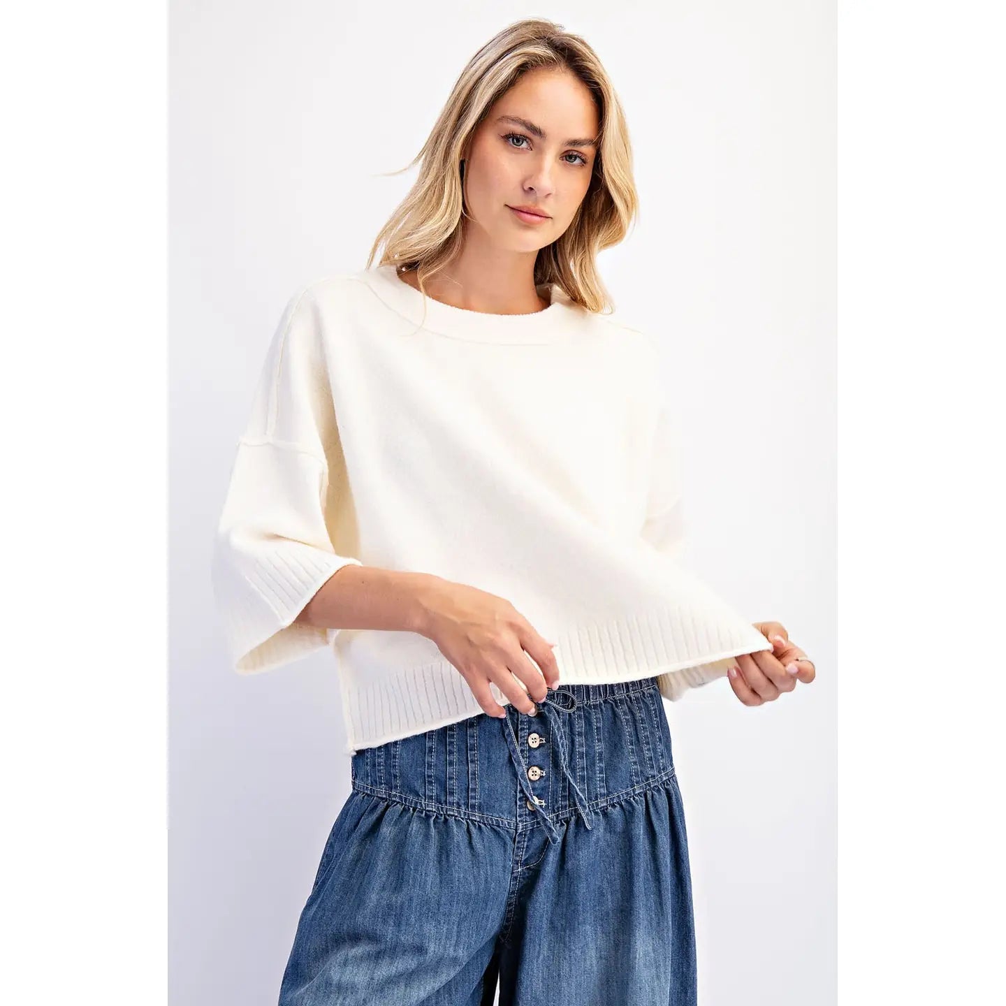 Ivory Crew Neck Oversized Sweater