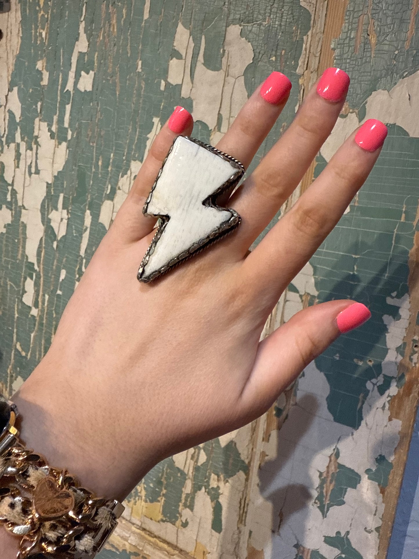 Tibetan Bone Lightening Bolt Adjustable Ring