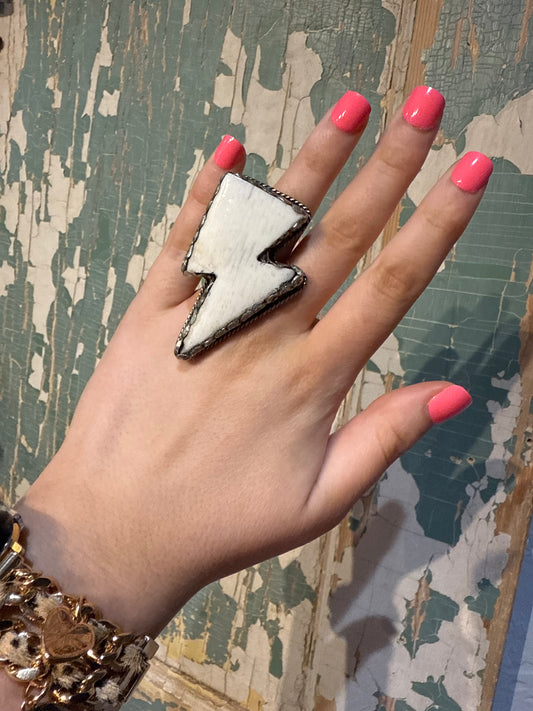 Tibetan Bone Lightening Bolt Adjustable Ring