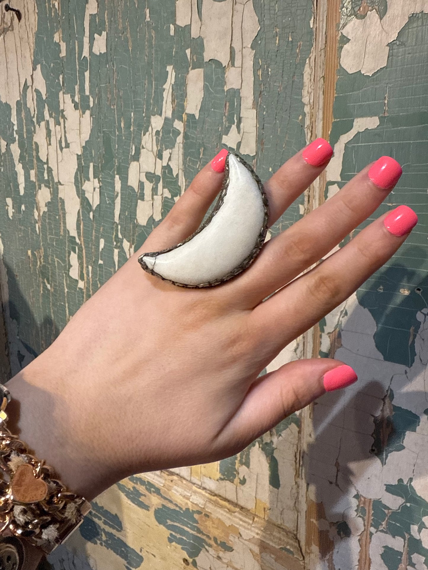 Crescent Moon Bone Tibetan Ring