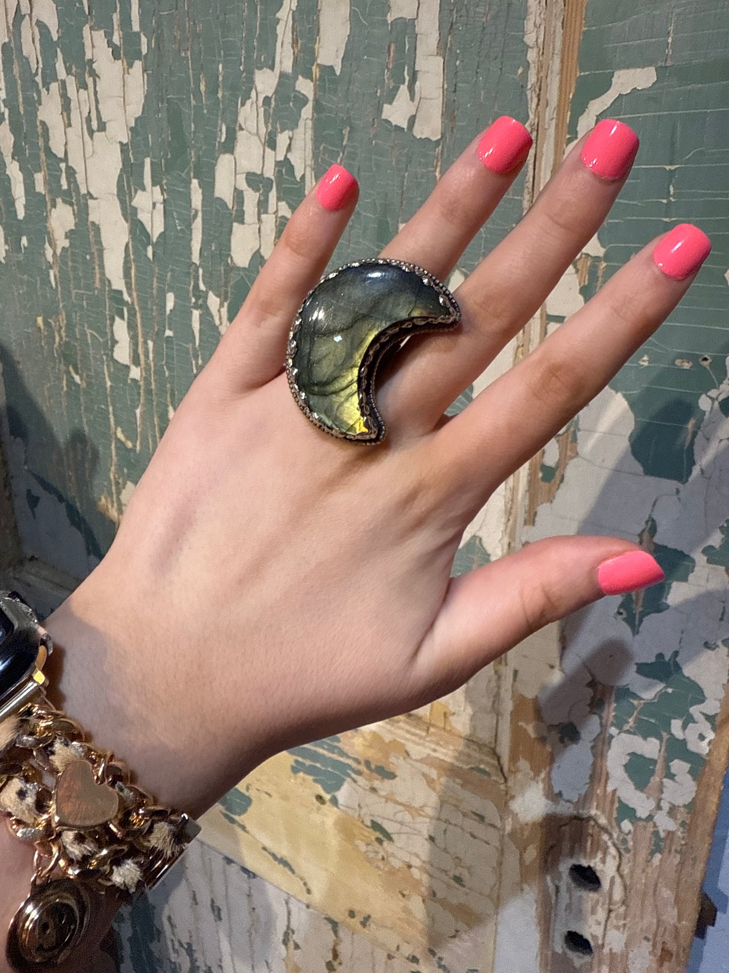 Labradorite Adjustable Moon Ring