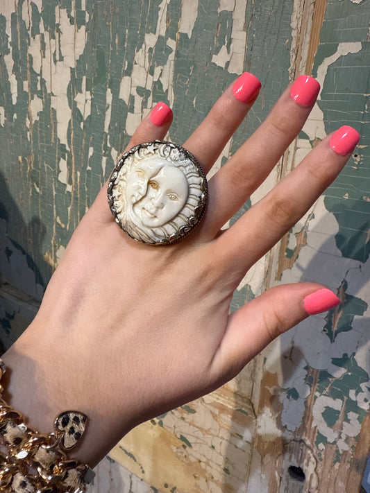 Tibetan Bone Sun and Moon Adjustable Ring