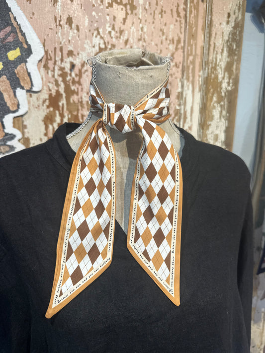 Brown Plaid Twilly Scarf