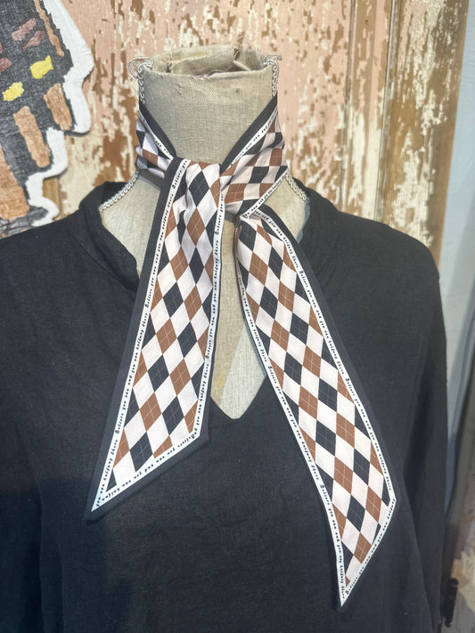 Brown and Black Plaid Twilly Scarf