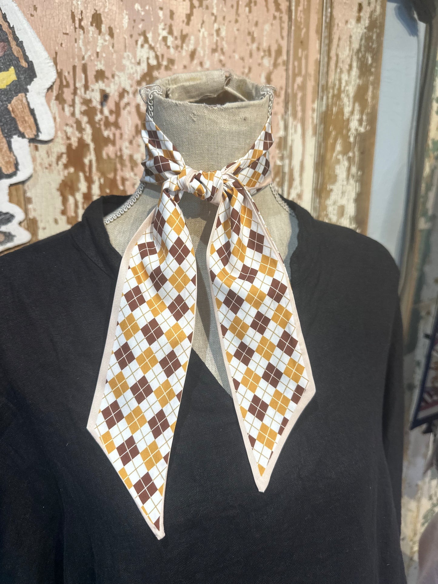 Brown Plaid Twilly Scarf