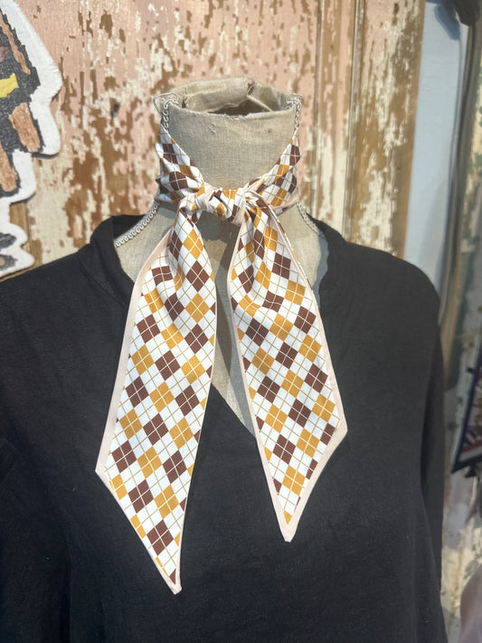 Brown Plaid Twilly Scarf