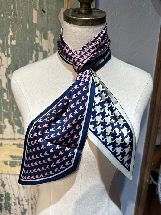 Pink, Navy, and Cream Houndstooth Twilly Scarf