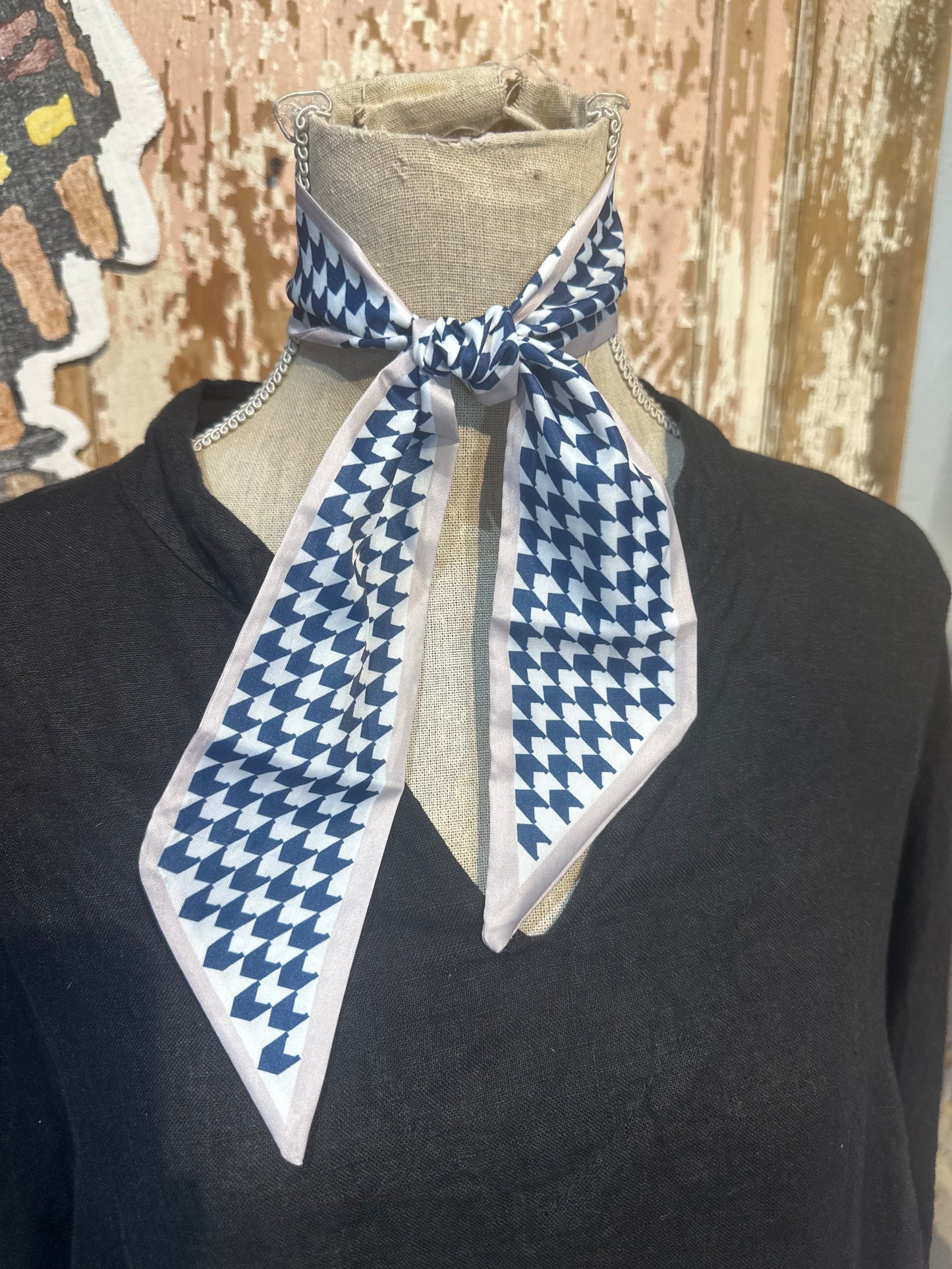Blue Houndstooth Twilly Scarf