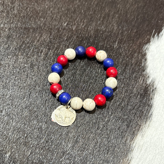 Red, White, and Blue Buffalo Nickel Bracelet