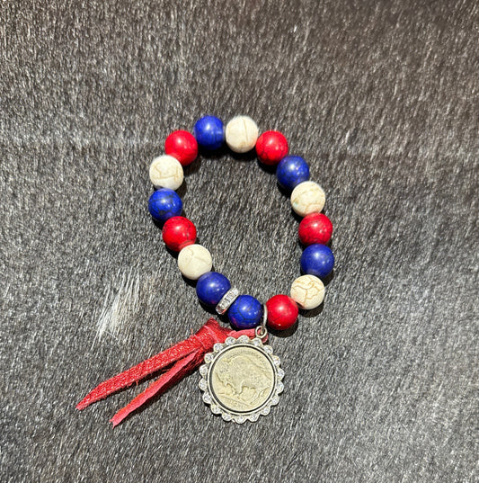 Red, White, and Blue Buffalo Nickel Bracelet