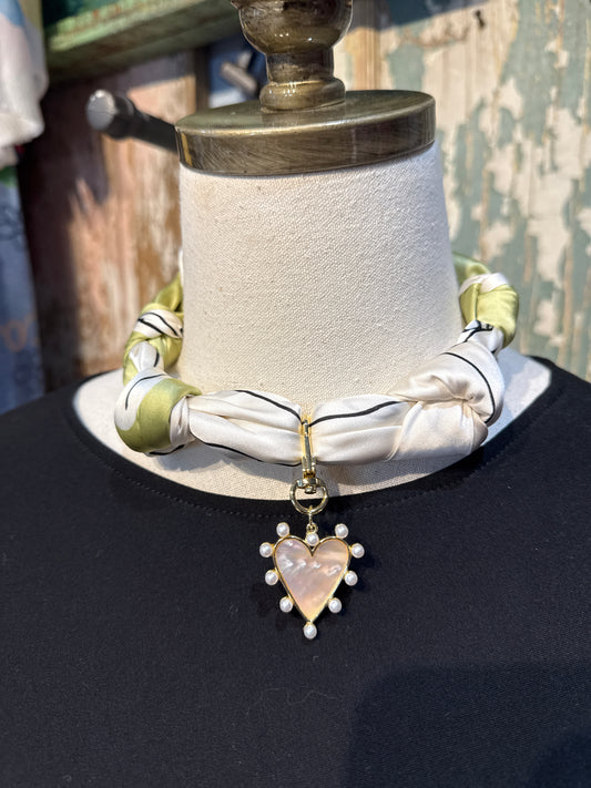 Handmade USA Tied Silky Wild Rags with Heart Pendant