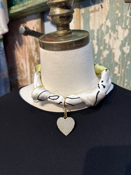 Handmade USA Tied Silky Wild Rags with Crystal Heart Pendant