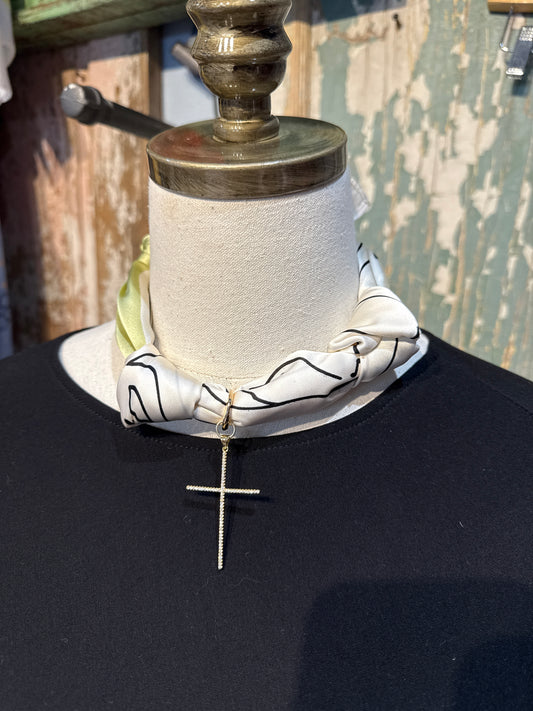 Handmade USA Tied Silky Wild Rags with Crystal Cross Pendant