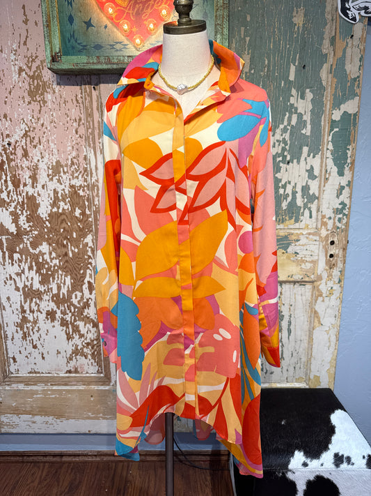 Bright Abstract Floral Slight High Low Dress