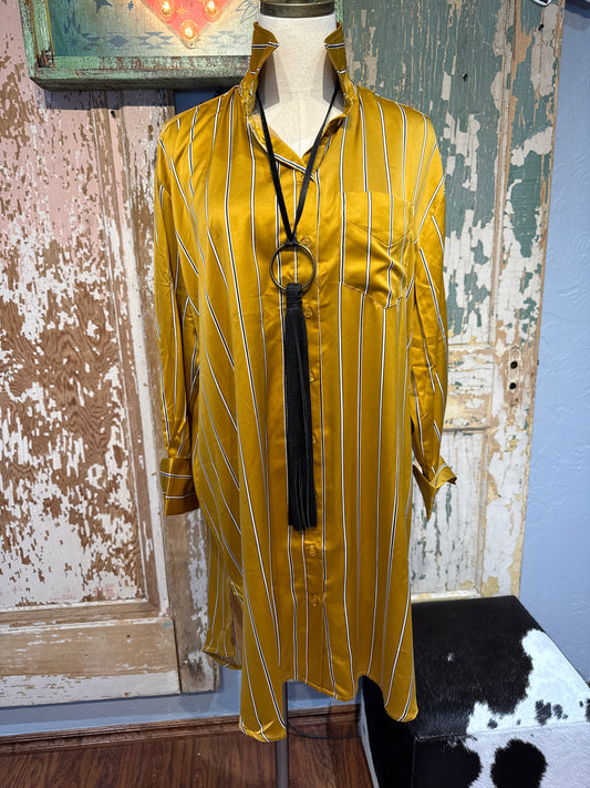 Yellow Striped Silk-Like Dress