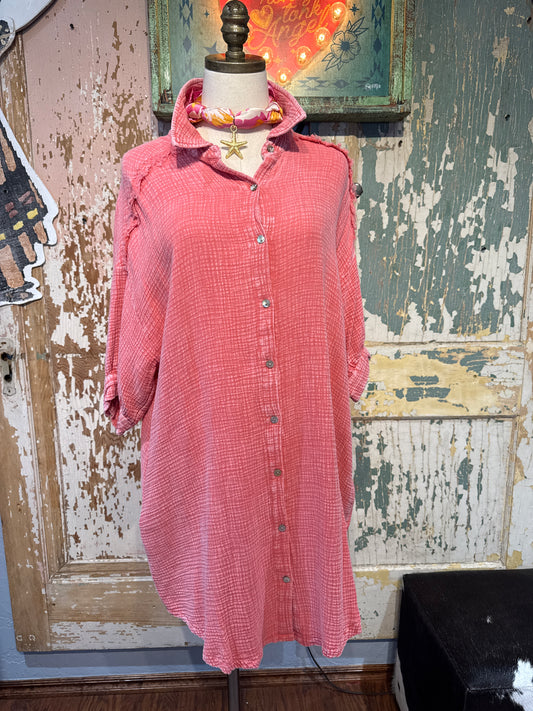 Pink/Red Cotton Gauze Dress