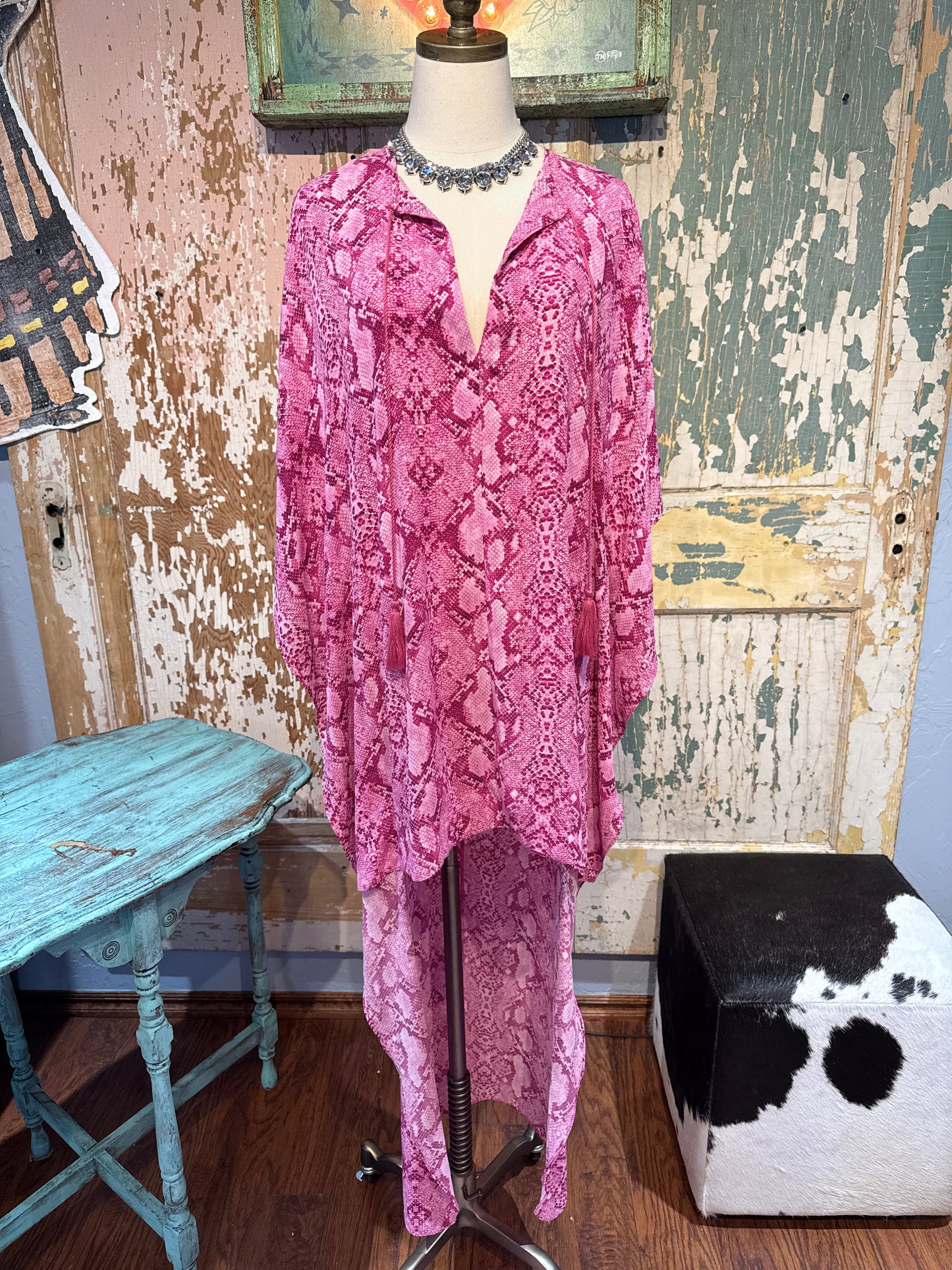 Pink Snakeskin High Low Polyester Top
