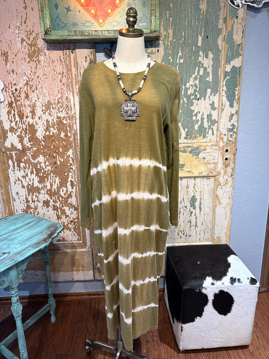 Green Long Sleeve Tye-Dye Dress