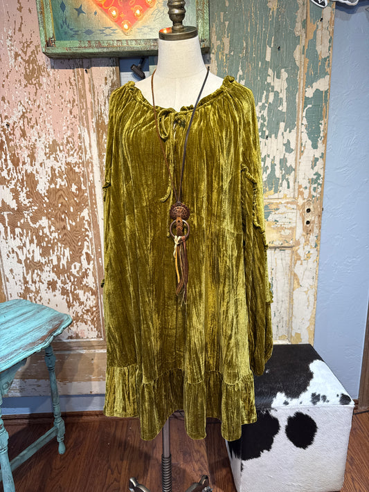Green Crushed Velvet-Like Dress