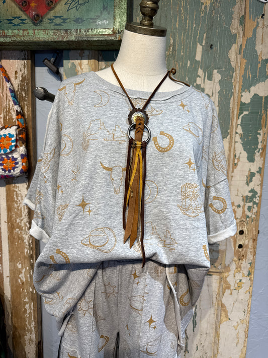 Grey Western Short Sleeve Sweatshirt
