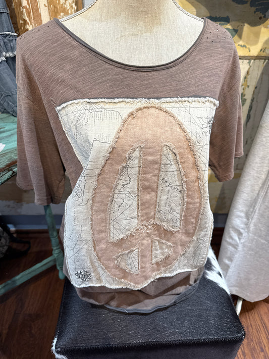 Jaded Gypsy Peace Patchwork Distressed Tee