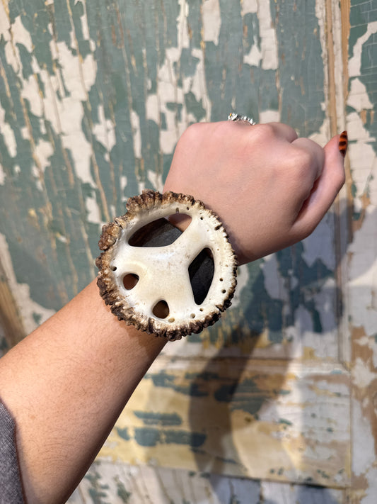Peace Sign Hand Carved Moose Antler Shed on Cuff