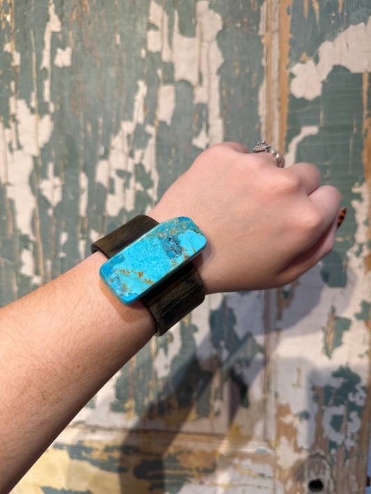 Kingman Turquoise on Moose Antler Shed Cuff