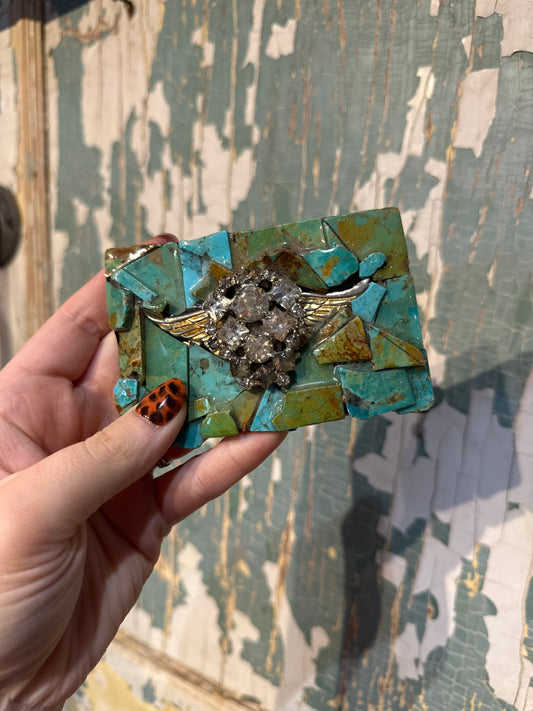 Kingman Turquoise Belt Buckle with Antique Pendants